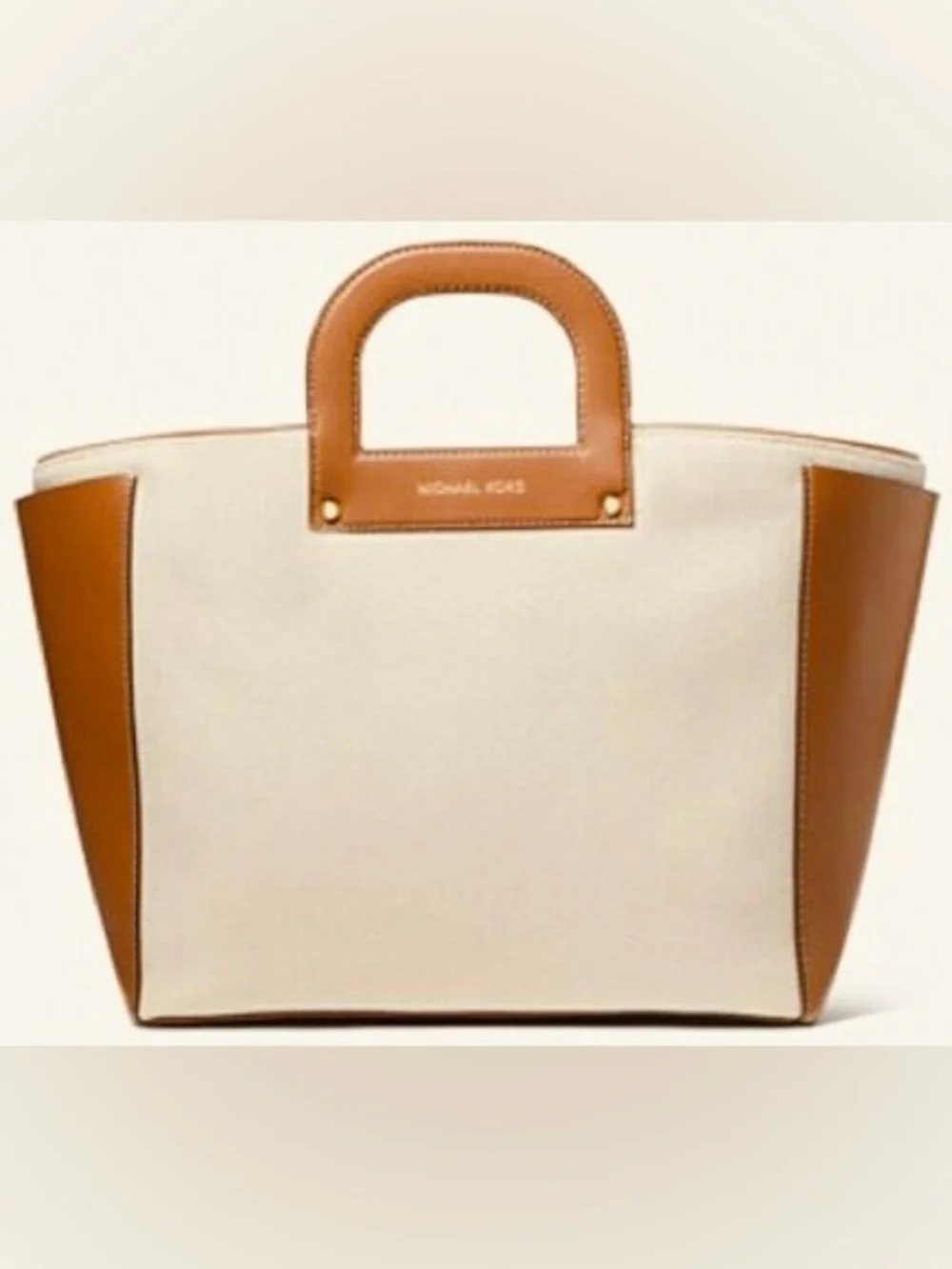 NWT Clara Michael Kors Cream and Tan Canvas Tote $398 - Picture 1 of 5